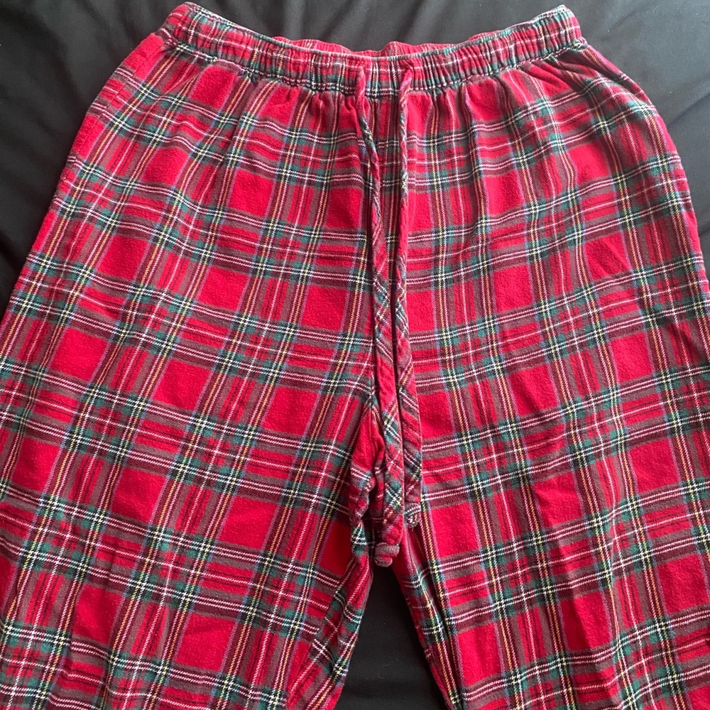 Red and green pajama pants